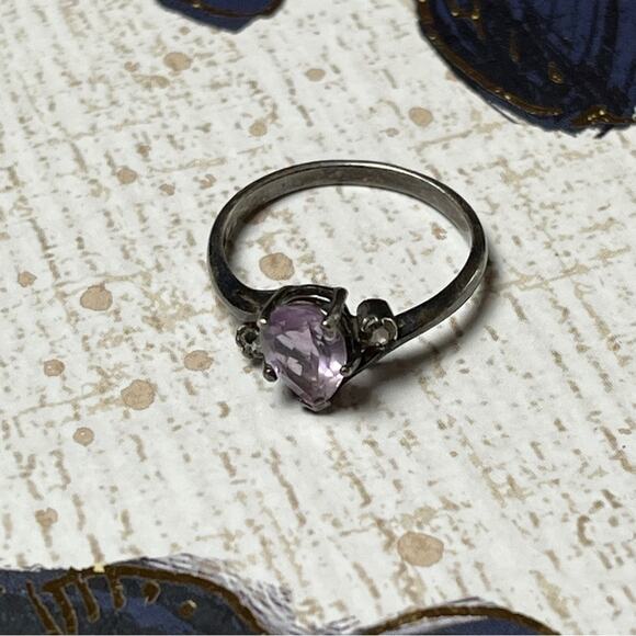 Vintage Sterling silver and pink mauve stone ring CZ October Birthstone size 6 - Picture 10 of 10